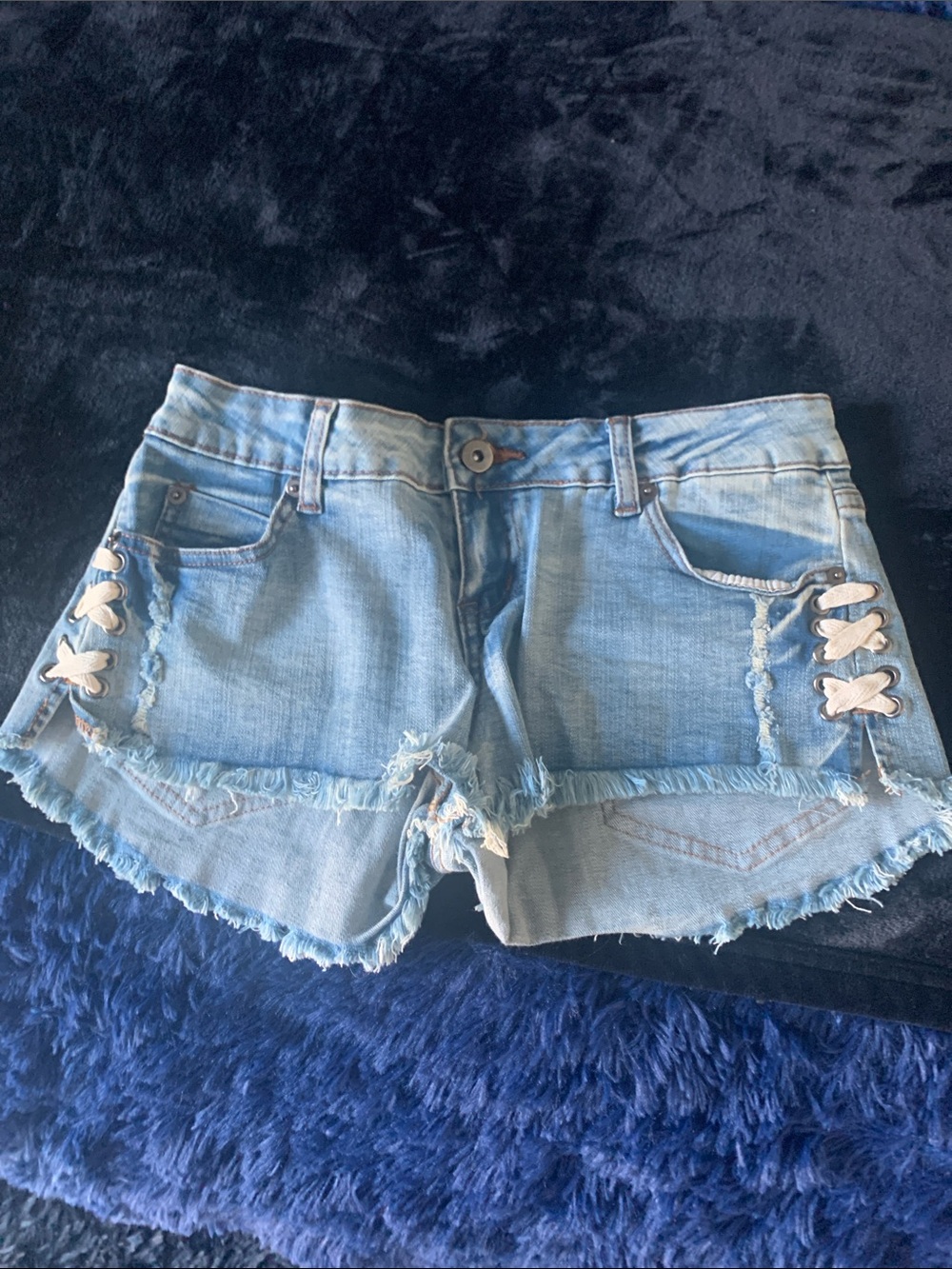 Style Envy Light Wash Denim Shorts with Side Lace-Up